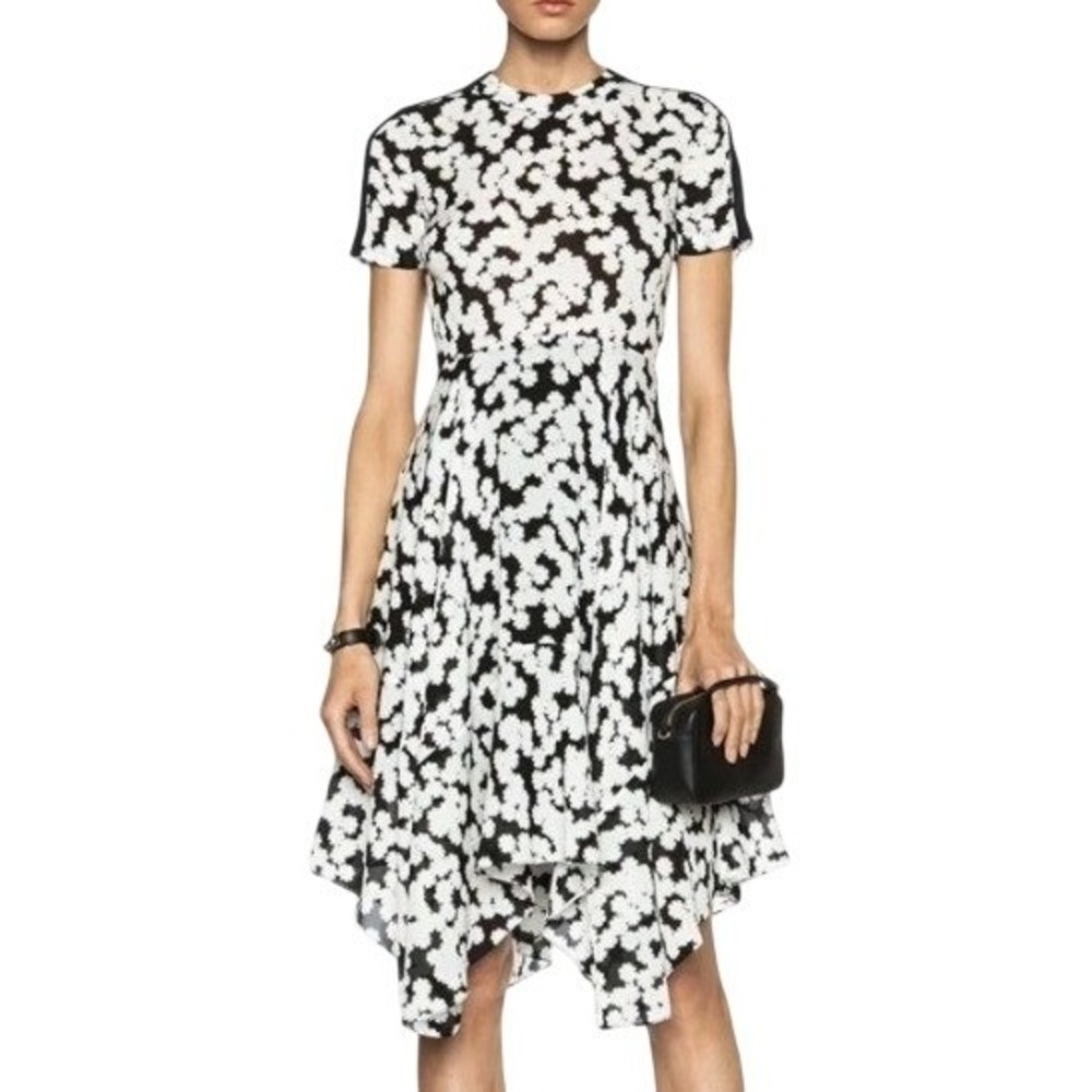 A.L.C. Clemente Silk Floral Dress Black White Women Size 6 Handkerchief Hem